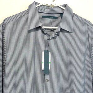 PERRY ELLIS SIZE LARGE GRAY PINSTRIPE SHIRT 100% COTTON
